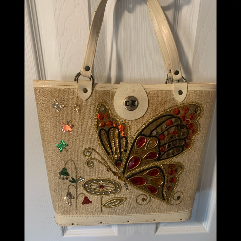 Vintage 1950’s Sequence butterfly bucket bag